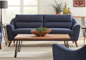 3-Pc Navy Blue Sloped Arm Upholstered Fabric Sofa Set