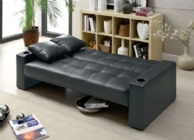 Sleeper Sofa Bed with Cup Holders in Armrests Black