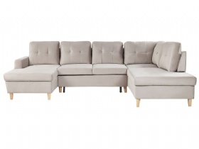 Corner Sofa Bed with Storage Beige Velvet