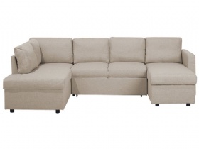 Fabric Corner Sofa Bed with Storage Beige