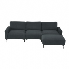 Sectional Modern Sofa L Shaped 4-Seat Velvet Fabric Couch with Convertible Ottoman