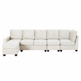 Modern L shape Modular Sectional Sofa 6-seat Velvet Fabric Couch with Convertible Chaise Lounge