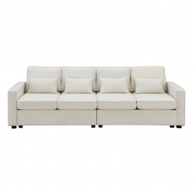 Modern 4 Seater Upholstered Sofa Couch with Console USB Charging Port Cup Holder