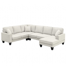 Modern U Shape Sectional Sofa 7 Seat Fabric Sectional Sofa Set with 3 Pillows