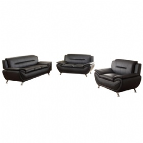 3 Piece Living Room Sofa Set with Sofa Loveseat and Armchair in Black