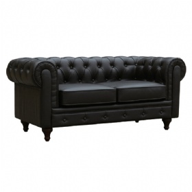 Fixed Chesterfield Sofa Leather,Upholstered PU Sofa Tufted Back Classic Couch Roll Arm for Living Room