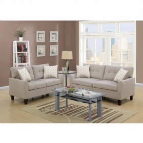 2-Piece Linen Fabric Upholstered Living Room Furniture Set, Including 3-Seater Sofa and Loveseat Sofa with Toss Pillow
