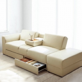 Small Apartment Coffee Table and Storage Sofa Bed with Footrest