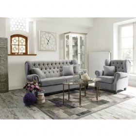 Fabric Sofa 3+1+1Seater with Tufted Back and Rolled Armrests